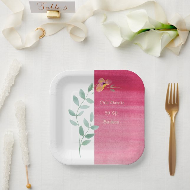 Elegant Pink floral paper plates  (Wedding)