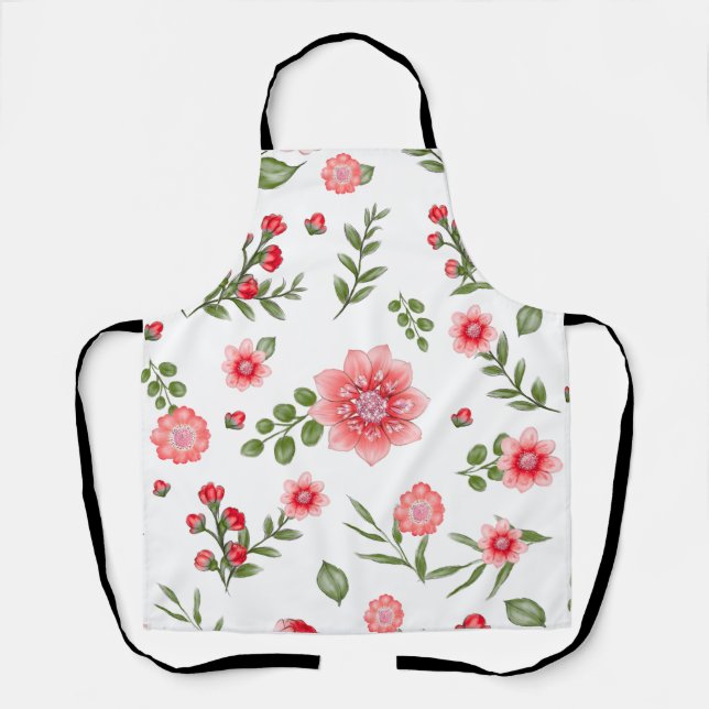 Elegant Pink Floral Pattern  Apron (Front)
