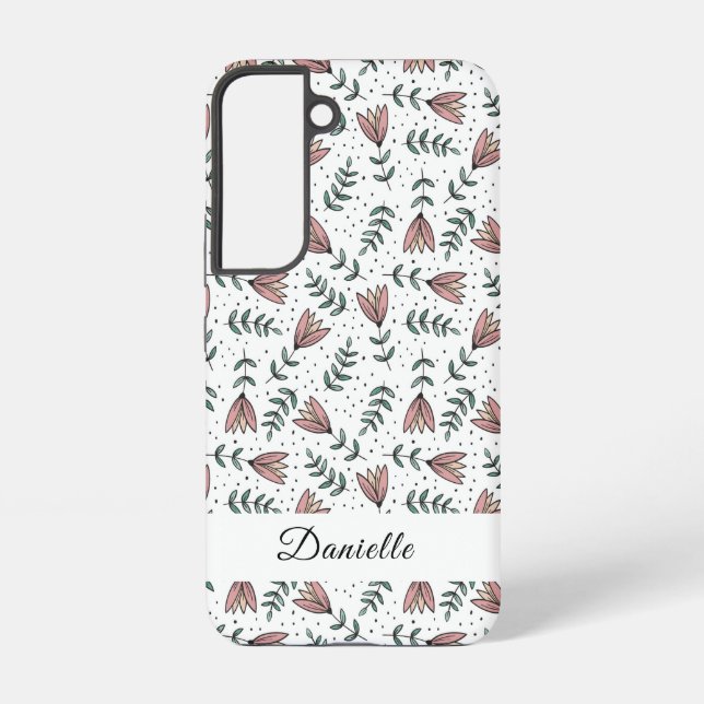 Elegant Pink Floral Pattern Name Samsung Galaxy S22 Case (Back)