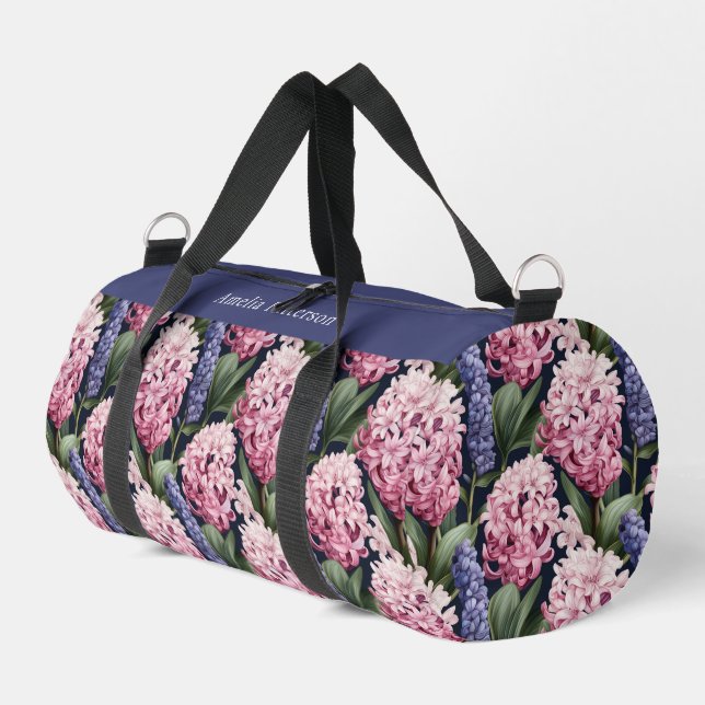 Elegant Pink Floral Pattern Personalised Name Duffle Bag (Left Corner)
