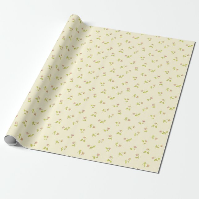 Elegant Pink Floral Pattern Yellow Background | Wrapping Paper (Unrolled)