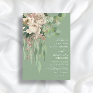 Elegant Pink Floral Peonies Wedding Invitation