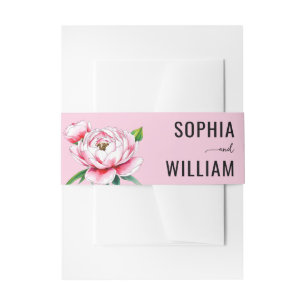 Elegant Pink Floral Peony Invitation Belly Band
