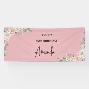Elegant Pink Floral Personalised Birthday Banner