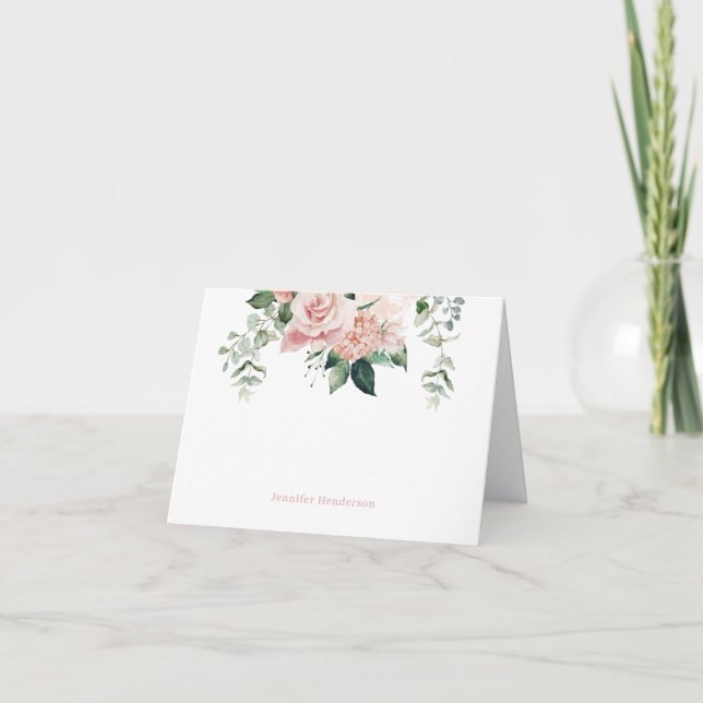 Elegant Pink Floral Personalised Note Card (Front)