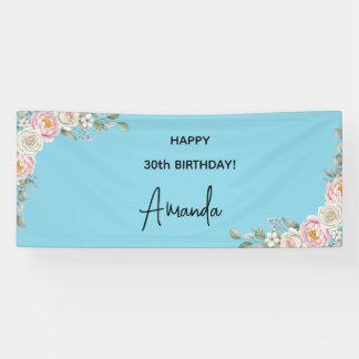 Elegant Pink Floral Personalized Birthday Banner