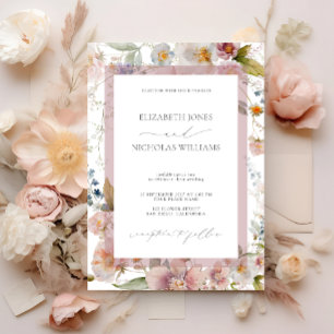 Elegant Pink Floral Photo Wedding Invitation