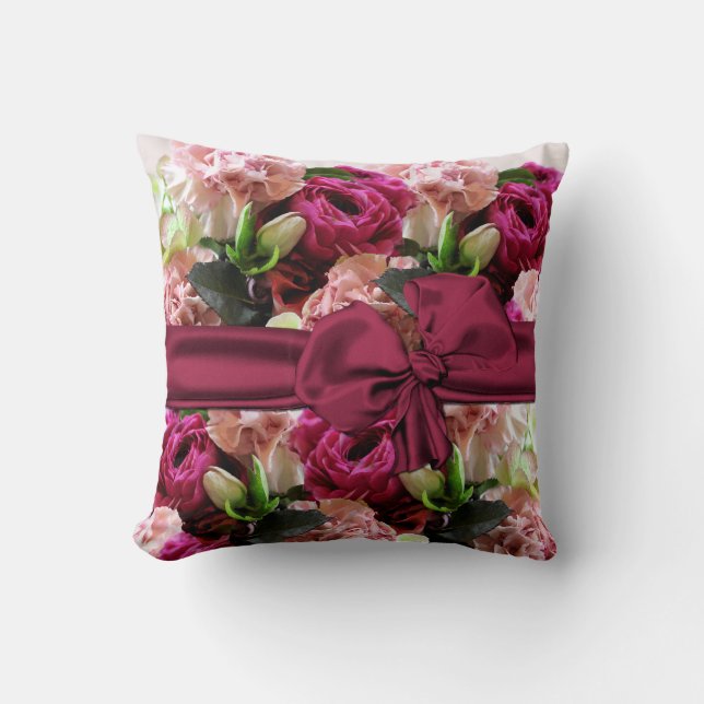 Elegant Pink Floral Pillow (Front)