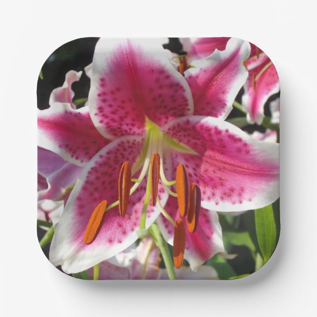 Elegant pink floral pink flower tropical flower paper plate (Front)