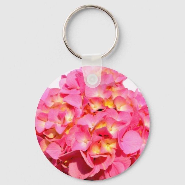 Elegant pink floral pink hydrangea  key ring (Front)