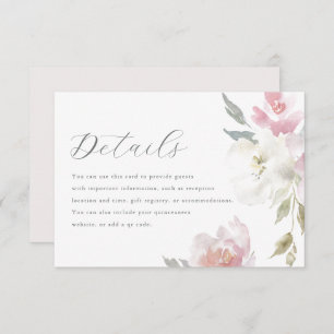 Elegant Pink Floral Quinceanera Guest Details RSVP Card