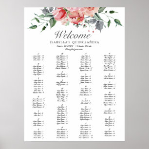 Elegant Pink Floral Quinceañera Invitation Poster