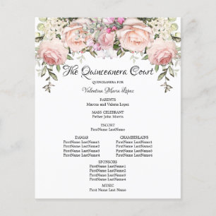 Elegant Pink Floral Quinceanera Program