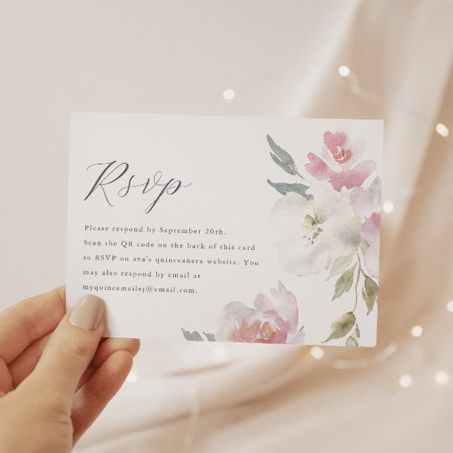 Elegant Pink Floral Quinceanera QR Code RSVP (Creator Uploaded)