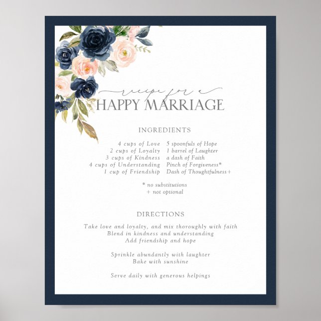 Elegant Pink Floral Recipe for a Happy Marriage Poster (Front)