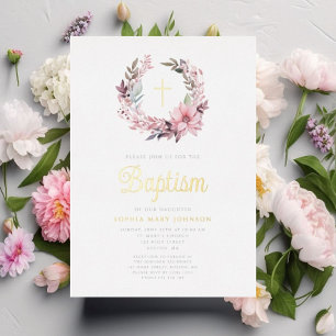 Elegant Pink Floral Religious Girl Baptism 