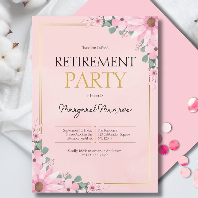Elegant Pink Floral Retirement Celebration  Invitation (Creator Uploaded)