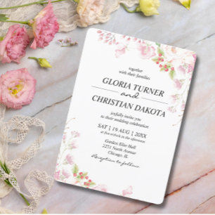 Elegant Pink Floral Rounded Edges Wedding Invitation