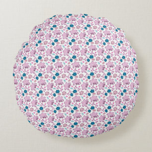 Elegant Pink Floral Seamless Pattern Round Cushion