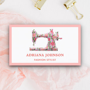 Elegant Pink Floral Sewing Machine Fashion Stylist Business Card