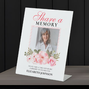 Elegant Pink Floral Share a Memory Pedestal Sign