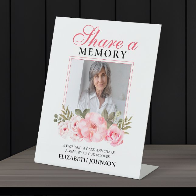 Elegant Pink Floral Share a Memory Pedestal Sign (Creator Uploaded)