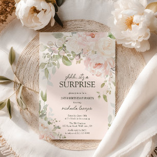 Elegant Pink Floral Shhh..It's a Surprise Birthday Invitation