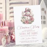 Elegant Pink Floral Snowman Christmas Party Invitation<br><div class="desc">This elegant Christmas party invitation features an elegant watercolor floral snowman. Features Christmas in Rose gold pink script font on a white background. Perfect for celebrating the holidays in style, this invitation is sure to impress your guests. The invitation can be personalised to include your party details, and any other...</div>