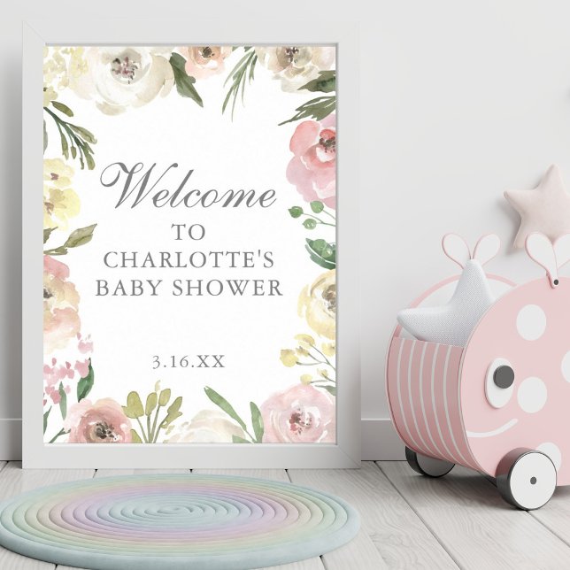Elegant Pink Floral Spring Baby Shower Welcome Poster (Creator Uploaded)