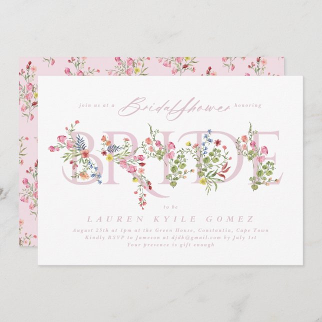 elegant pink floral spring BRIDE Bridal Shower Invitation (Front/Back)