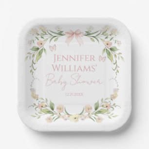 Elegant Pink Floral Spring Summer Baby Girl Shower Paper Plate