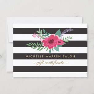 Elegant Pink Floral Striped Salon Gift Certificate