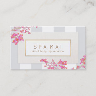 Elegant Pink Floral Stripes Beauty Salon and Spa Business Card