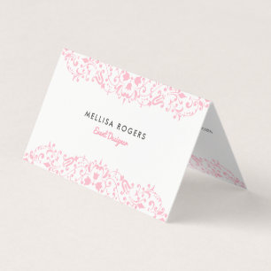 Elegant Pink Floral Swirls Lace Business Card