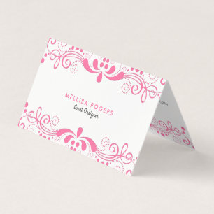 Elegant Pink Floral Swirls Lace Business Card