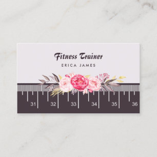Elegant Pink Floral Tape Measure Fitness Trainer Business Card