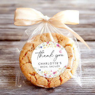 Elegant Pink Floral Thank You Bridal Shower Classic Round Sticker