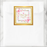 Elegant Pink Floral Thank You Wedding Favor Square Sticker<br><div class="desc">Elegant Pink Floral Thank You Wedding Favor Square Sticker. Elegant Pink Floral & Gold Frame Thank You Stickers - Personalized Square Wedding Favor Labels. Add a touch of vintage elegance to your special event with these beautiful square "Thank You" stickers. Featuring a delicate pink rose and peony floral design accented...</div>