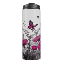 Elegant Pink Floral Thermal Tumbler 