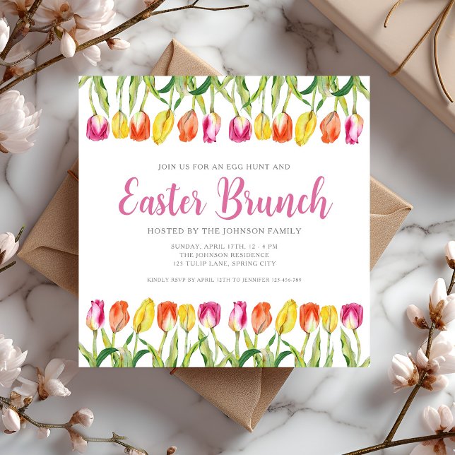 Elegant Pink Floral Tulip Easter Brunch Invitation (Elegant Pink Floral Tulip Easter Brunch Invitation)