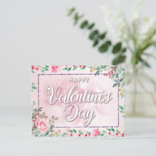 Elegant Pink Floral Valentine's Day Postcard