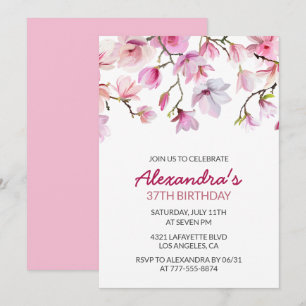 Elegant Pink Floral Watercolor 37th birthday Invitation