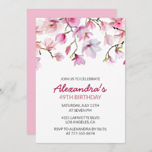 Elegant Pink Floral Watercolor 49th birthday Invitation