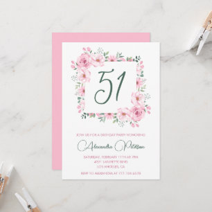 Elegant Pink Floral Watercolor 51st birthday  Invitation