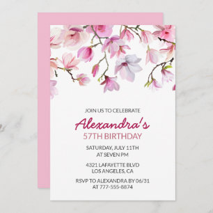 Elegant Pink Floral Watercolor 57th birthday Invitation