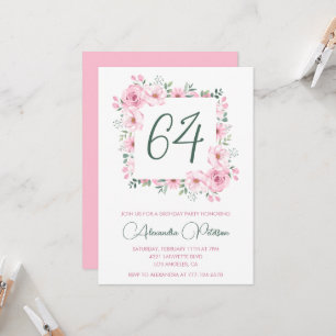 Elegant Pink Floral Watercolor 64th birthday Invitation
