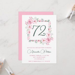 Elegant Pink Floral Watercolor 72nd birthday  Invitation