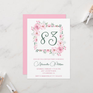 Elegant Pink Floral Watercolor 83rd birthday  Invitation