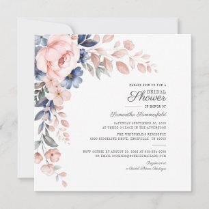Elegant Pink Floral Watercolor Bloom Bridal Shower Invitation