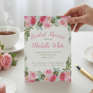 Elegant Pink Floral Watercolor Bridal Invitation